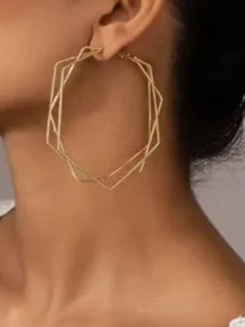 Gold Geometric Hoop Earrings Statement Large Dangle Boho Chic